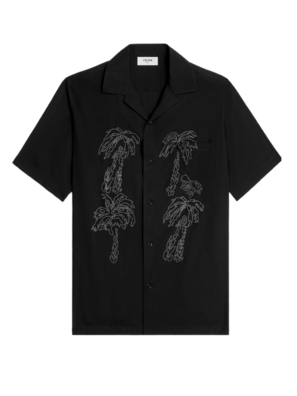 Celine Black Short-Sleeve Palm-Embroidered Camp Shirt Hedi Slimane